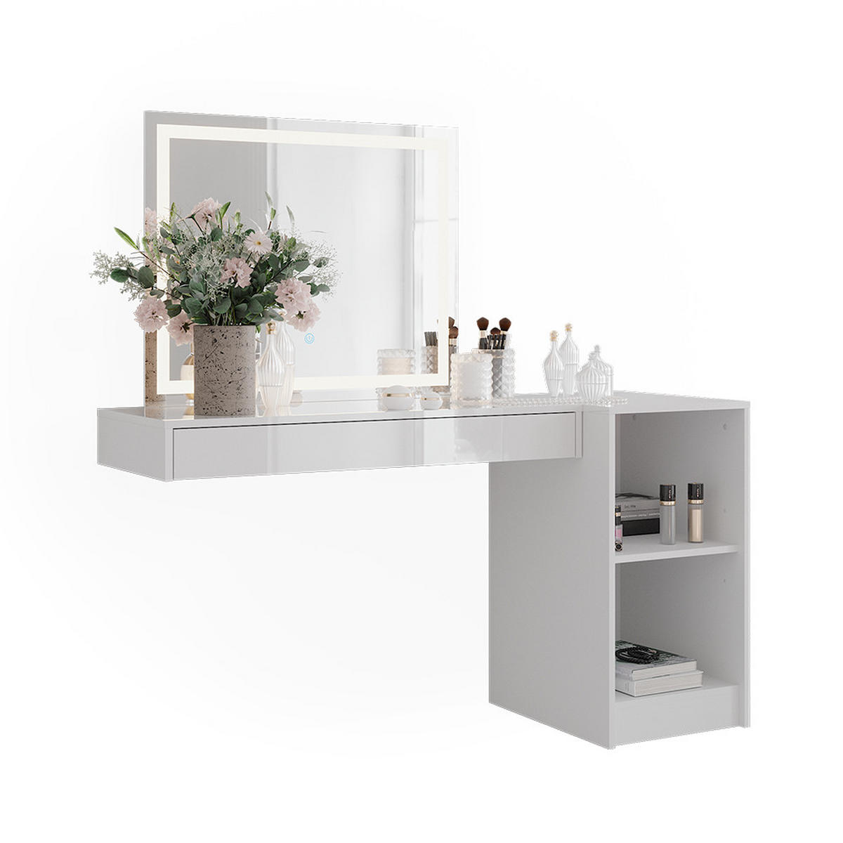 SCHMINKTISCH Sherry Weiß 100 cm 3 Teile - Weiß, Holzwerkstoff (100/12/40.1cm) - Vicco