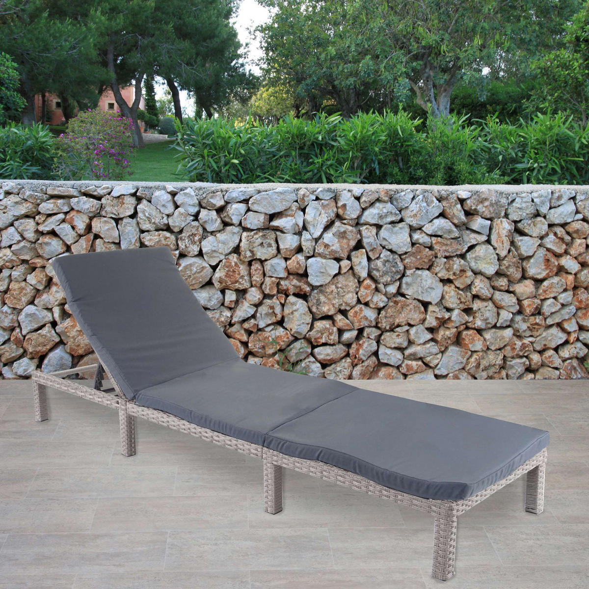 POLY-RATTAN SONNENLIEGE BASIC Grau, Grau - Grau, Kunststoff (60/71/198cm) - MCW