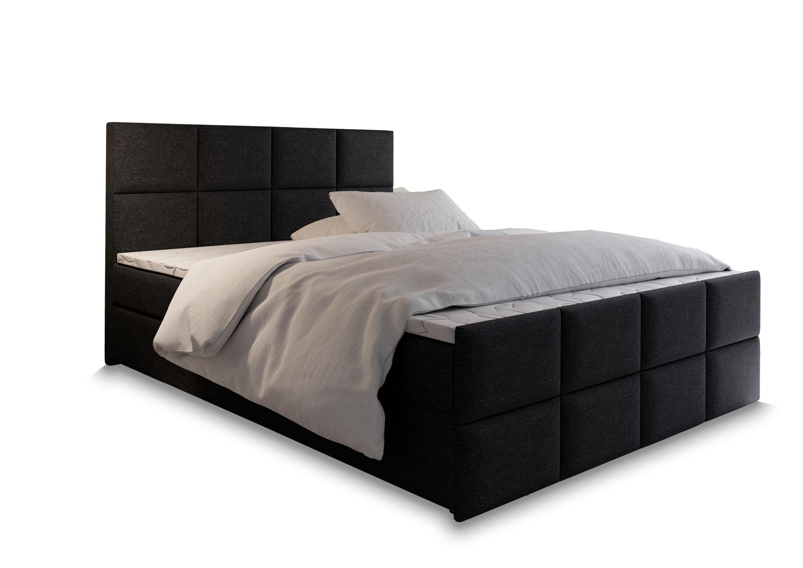 BOXBETT ARIEL 160x200 cm mit Matratze und Topper - Schwarz - Schwarz, Holz (160/200cm) - MASSENO