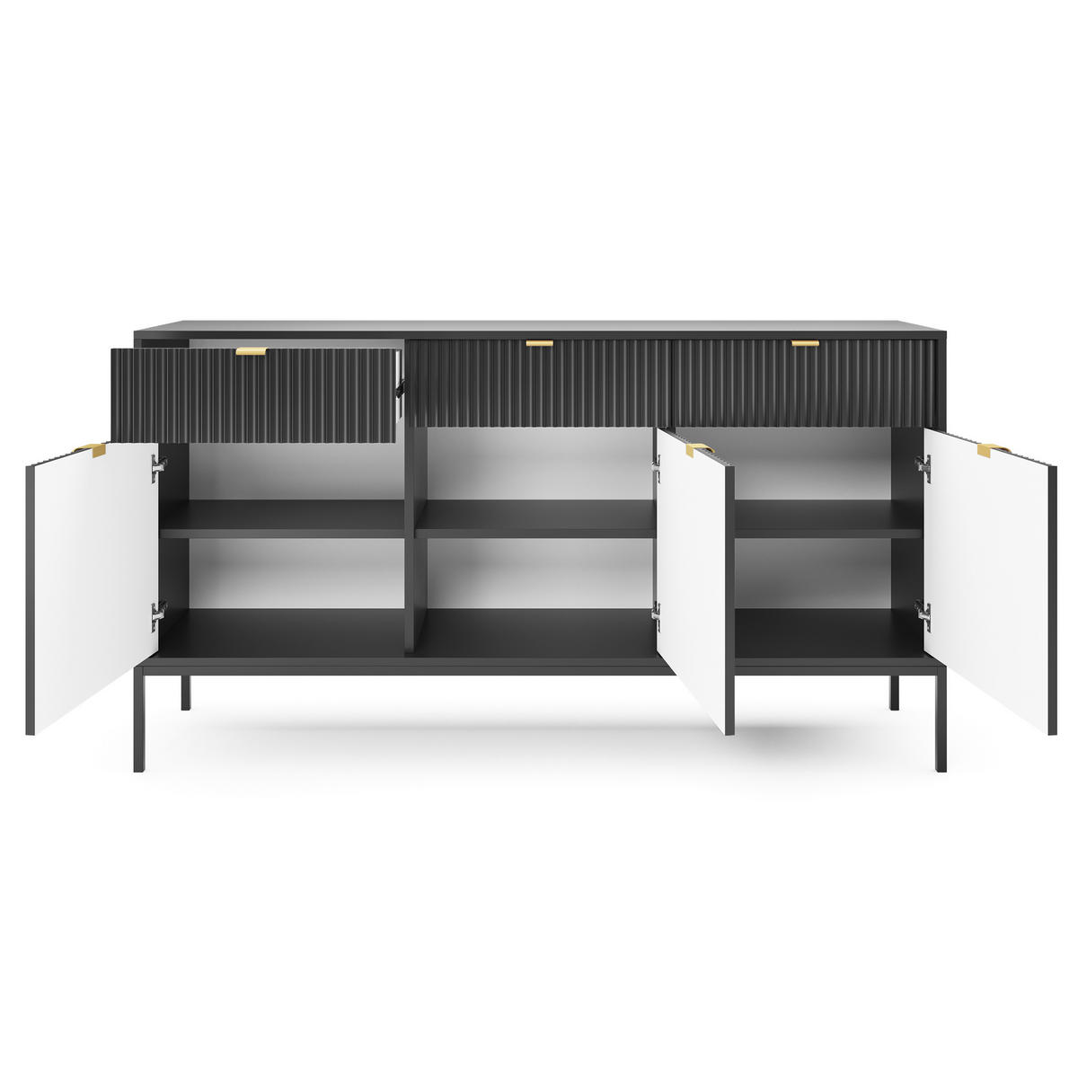 SIDEBOARD STELLARE 154/83/39 cm mit 3 Schubladen 3 Türen Schwarz - Schwarz, Holzwerkstoff (154/83/39cm) - MASSENO