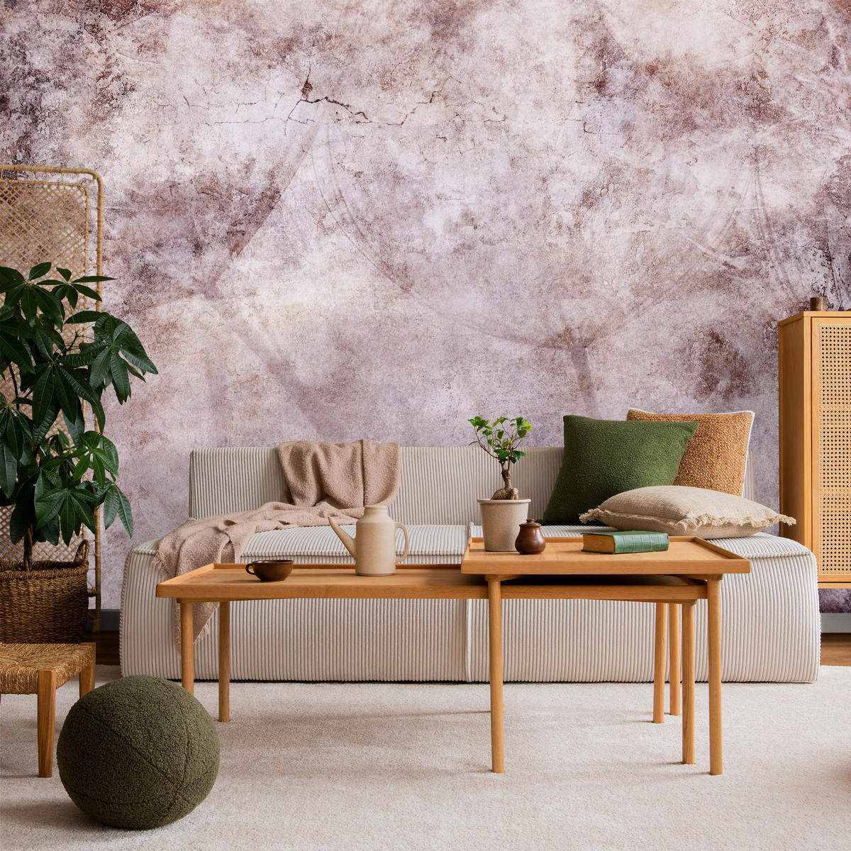 FOTOTAPETE Löwenzahnsamen Beton Retro Abstraktion 200x140 - Violett/Rosa, Papier (200/140cm) - Muralo