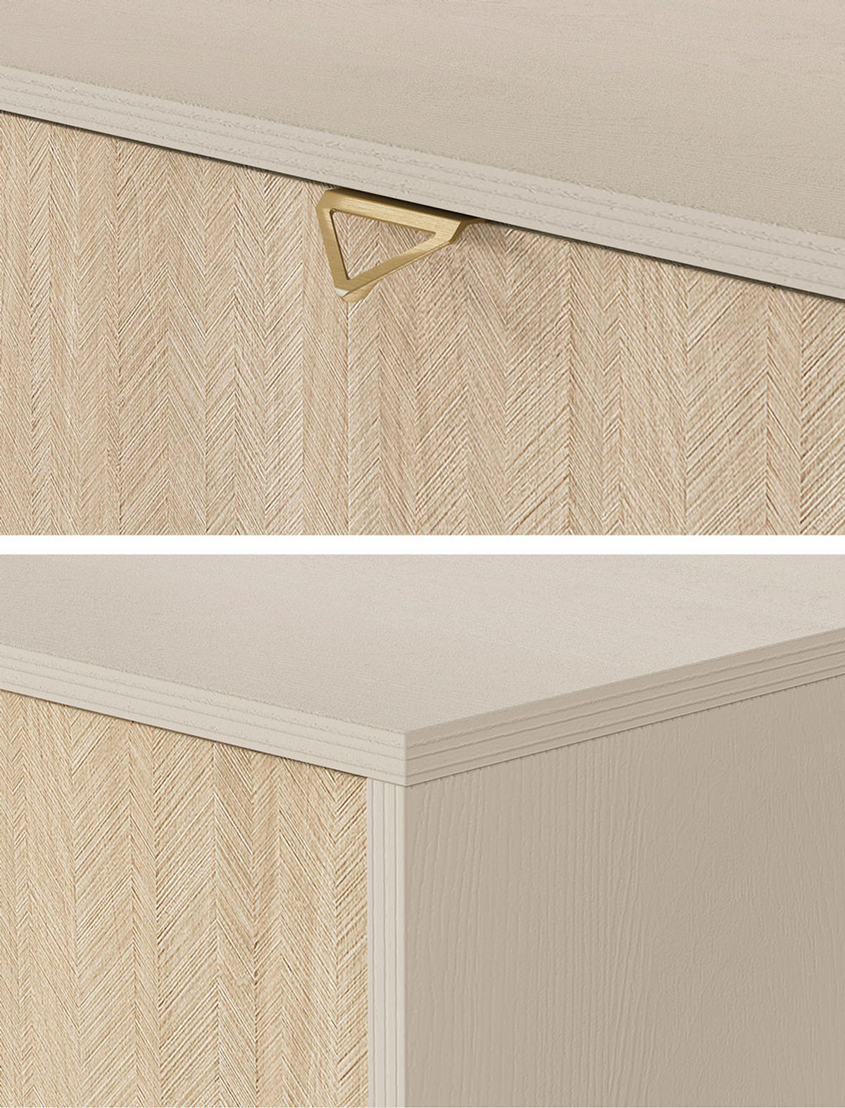 LOWBOARD Forest beige / Herringbone Skandi 158 / 38 / 52cm - Beige/Goldfarben, Holz/Holzwerkstoff (158/52/38cm) - Feldmann-Wohnen