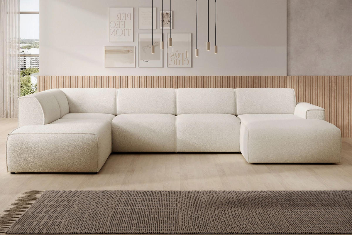SEDACÍ SOUPRAVA Bouvi krémová, levá - černá/krémová, textil/plast (378/220cm) - Selsey