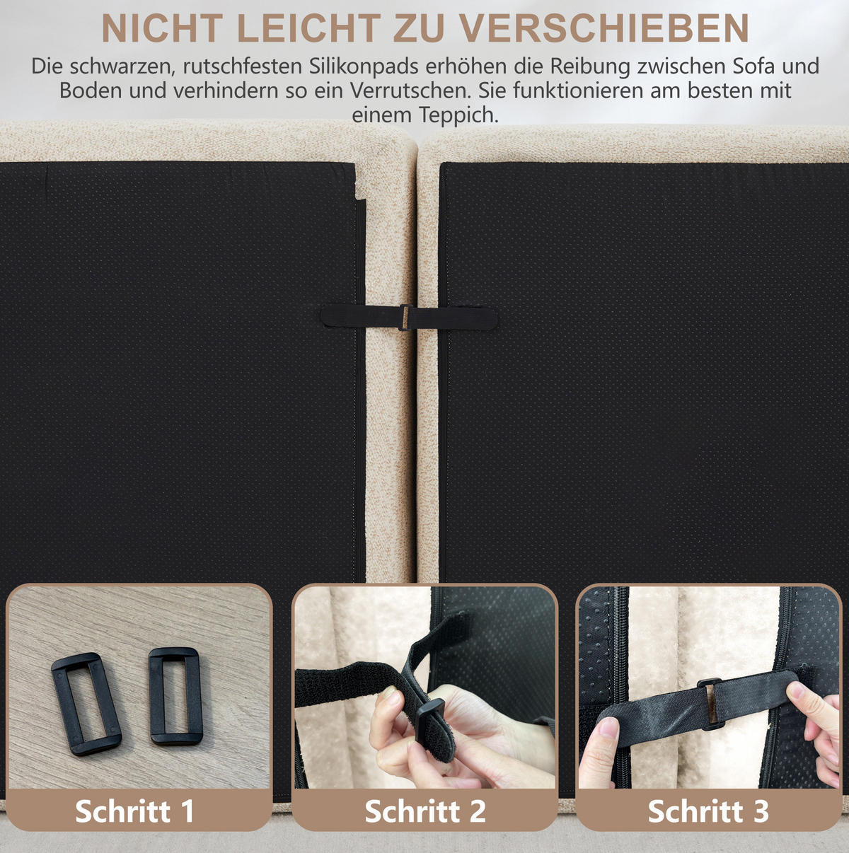 SOFA in Beige Weiß aus Granuliertem Fleece mit Ottomane - Beige, Textil (104/79/288cm) - Flora Grace