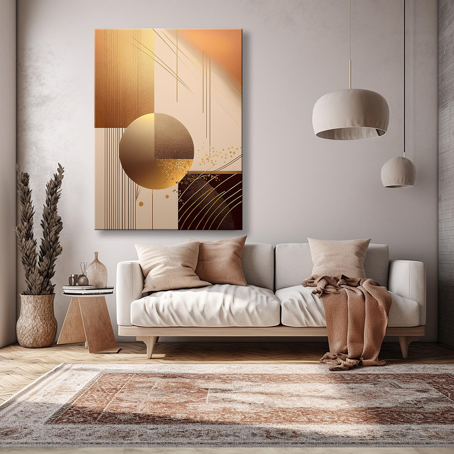 WANDBILD goldene abstraktion geometrischer glamour - Beige, Textil (40/60cm) - Feeby