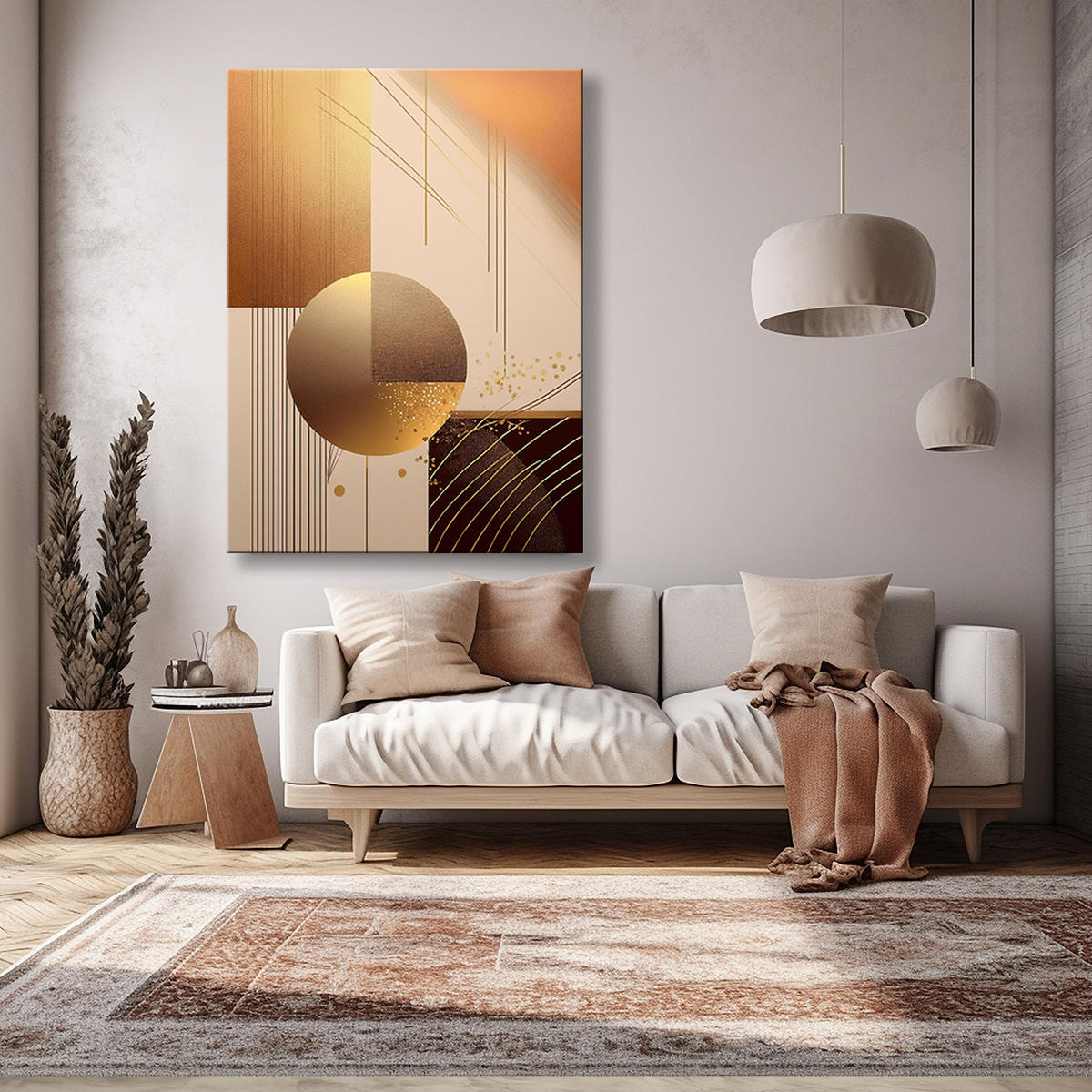 WANDBILD goldene abstraktion geometrischer glamour - Beige, Textil (40/60cm) - Feeby