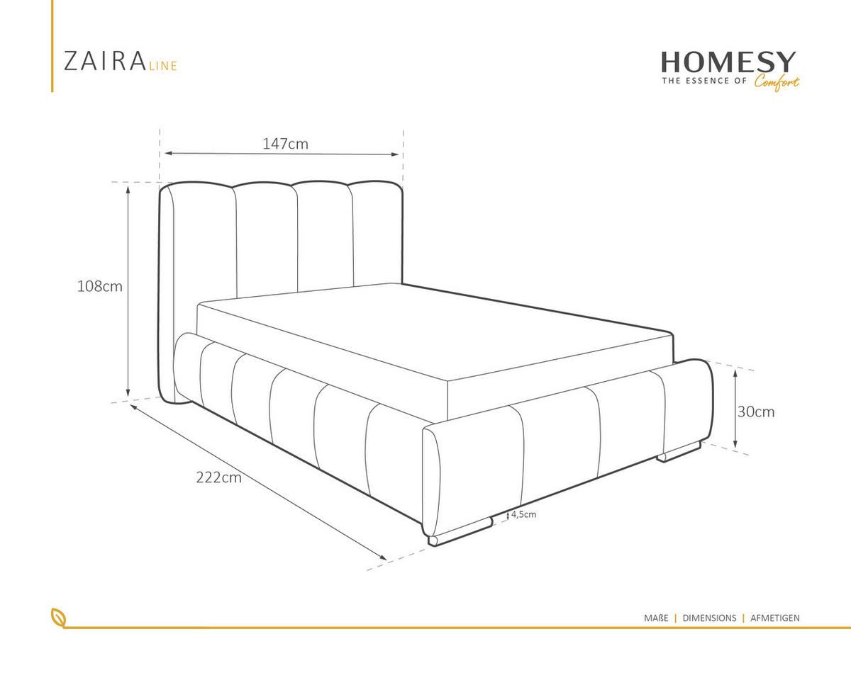 POLSTERBETT Zaira 120x200cm – Elegantes Polsterbett für modernen Wohnstil , ZONIERTE MULTI-TASCHEN-FEDERKERN (24cm), Blaugrau - Blaugrau, Holz (120/200cm) - Homesy