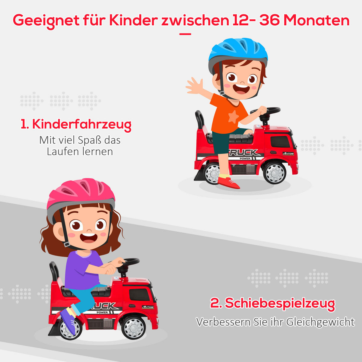 KINDER RUTSCHAUTO, Rot+Schwarz/Weiß+Schwarz, Metall+ PP-Kunststoff - Rot, Metall (62.5/28.5/45cm) - HOMCOM