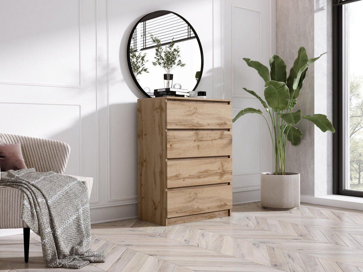 KOMMODE mit 4 Schubladen, Farbe: Wotan-Eiche, 70 x 101 x 39 cm - Eiche Wotan, Holzwerkstoff (70/101/39cm) - 3XE LIVING