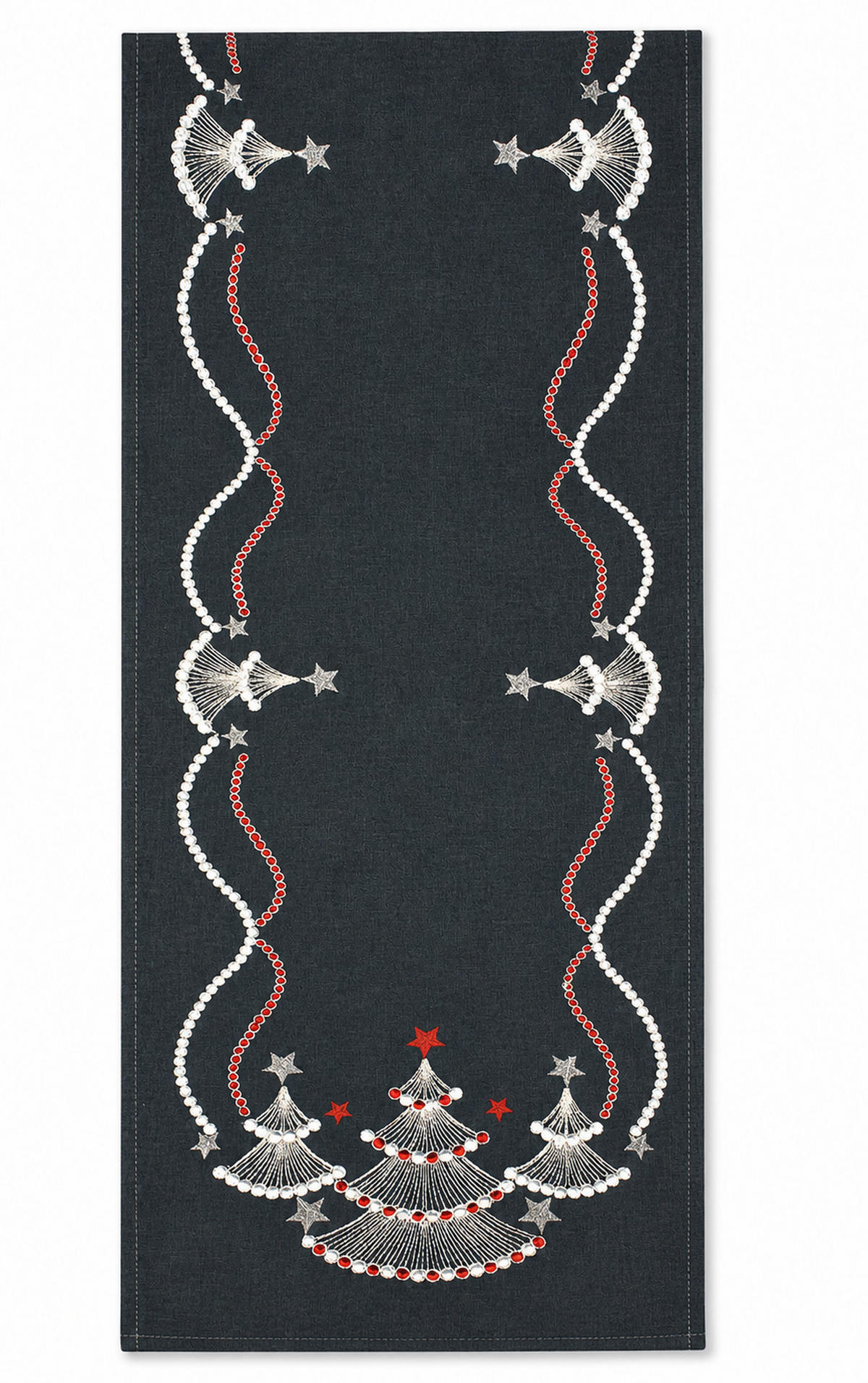 TISCHLÄUFER Weihnachten 35/170 cm Tannenbaum Stickerei Leinenoptik - Anthrazit, Textil (35/170cm) - TiborTex
