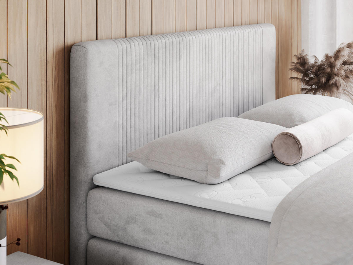 BOXSPRINGBETT KING DOREN 140/200 Hellgrau Velvet - H3 - Hellgrau, Holz/Textil (140/200cm) - MKS
