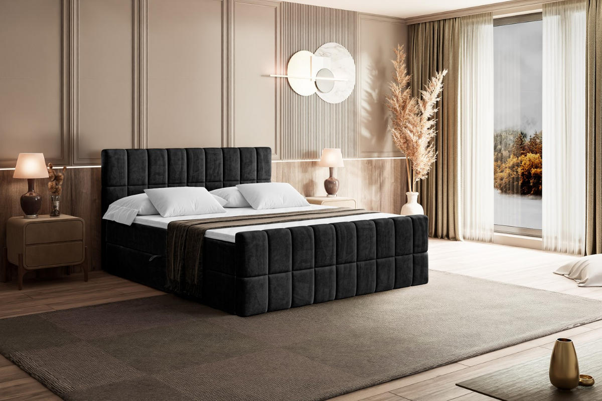 BOXBETT MIAMI-Z - 140x200 cm - H3 - Schwarz - Schwarz, Holzwerkstoff (140/200cm) - ALTDECOR