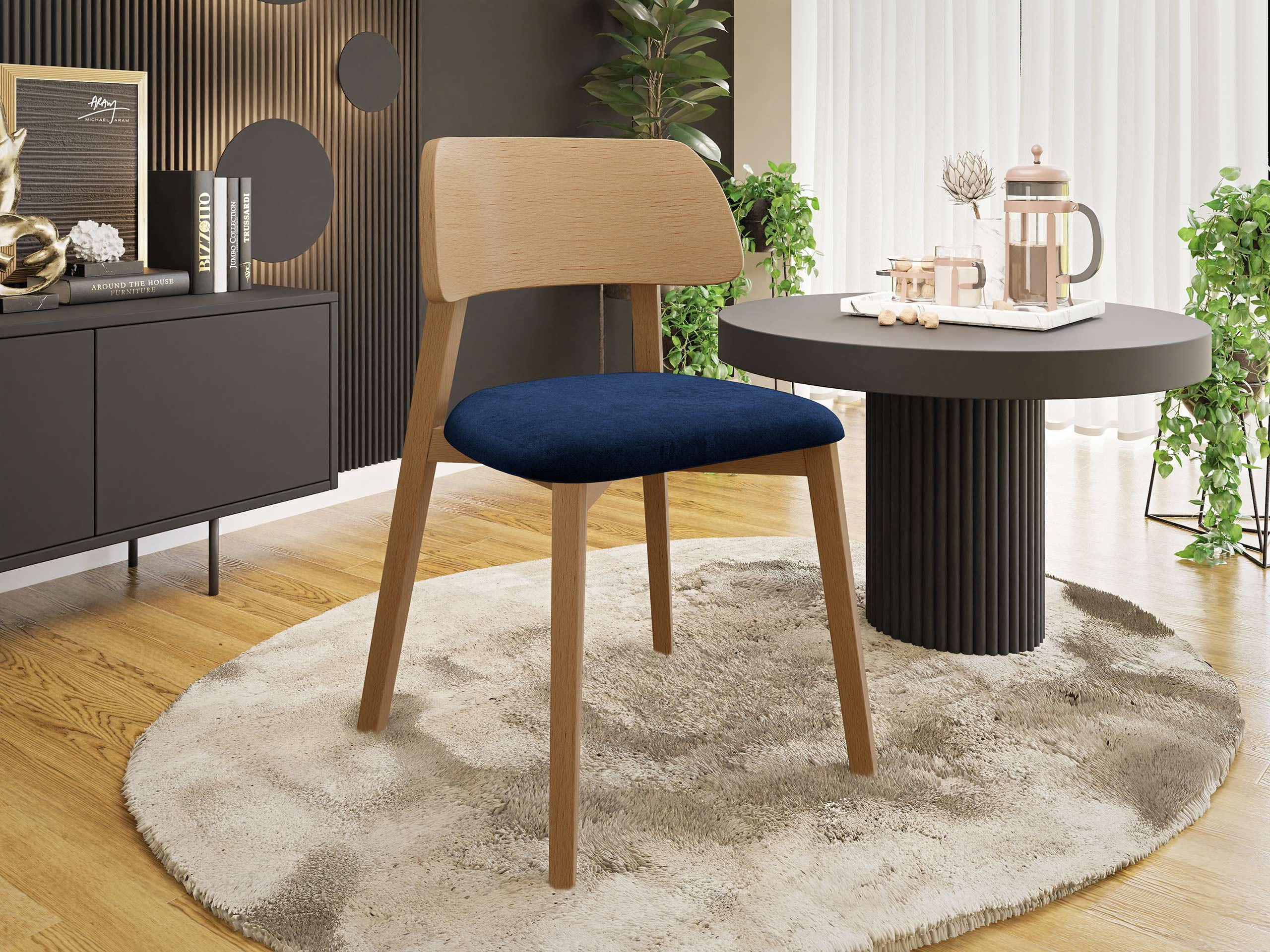 POLSTERSTUHL Dario, Holzfarbe: Natur - Blau/Naturfarben, Holz/Textil (47/80/50cm) - MIRJAN24