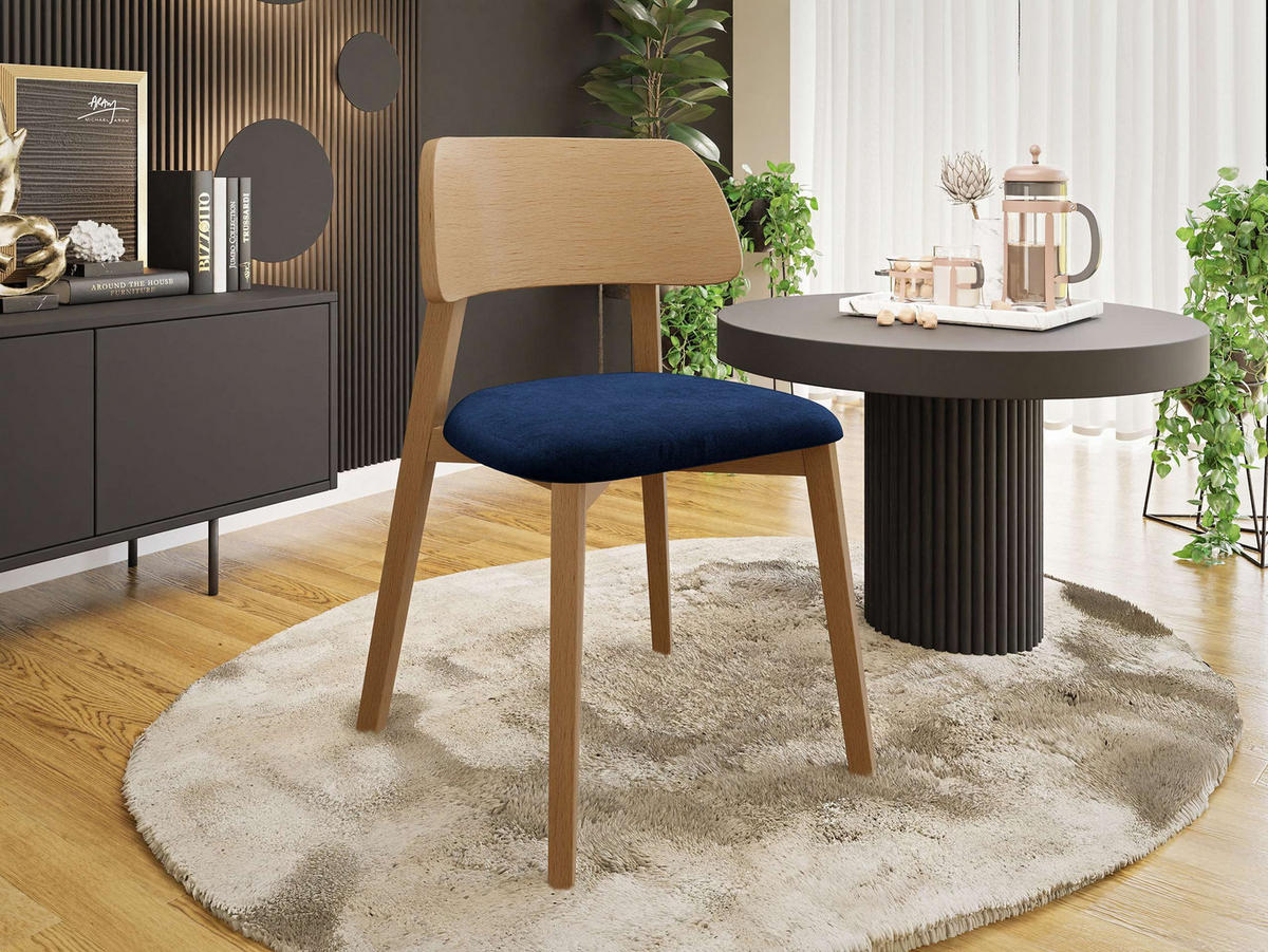 POLSTERSTUHL Dario, Holzfarbe: Natur - Blau/Naturfarben, Holz/Textil (47/80/50cm) - MIRJAN24