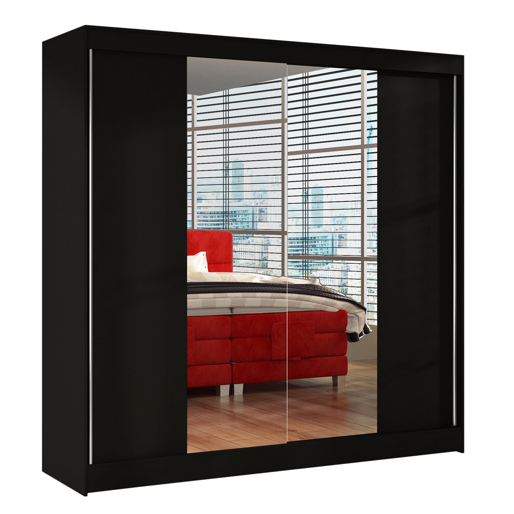 SCHWEBETÜRENSCHRANK Basti II - 200 cm - Schwarz, Holzwerkstoff/Metall (200/215/58cm) - Sofnet