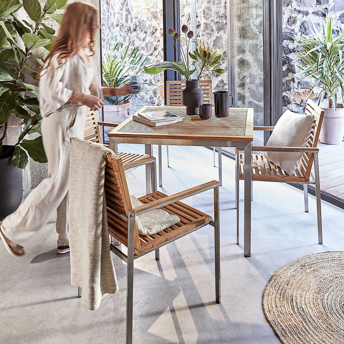 GARTENTISCH - Teak massiv / Edelstahl - Silberfarben/Braun, Holz/Metall (90/180/75cm) - home24