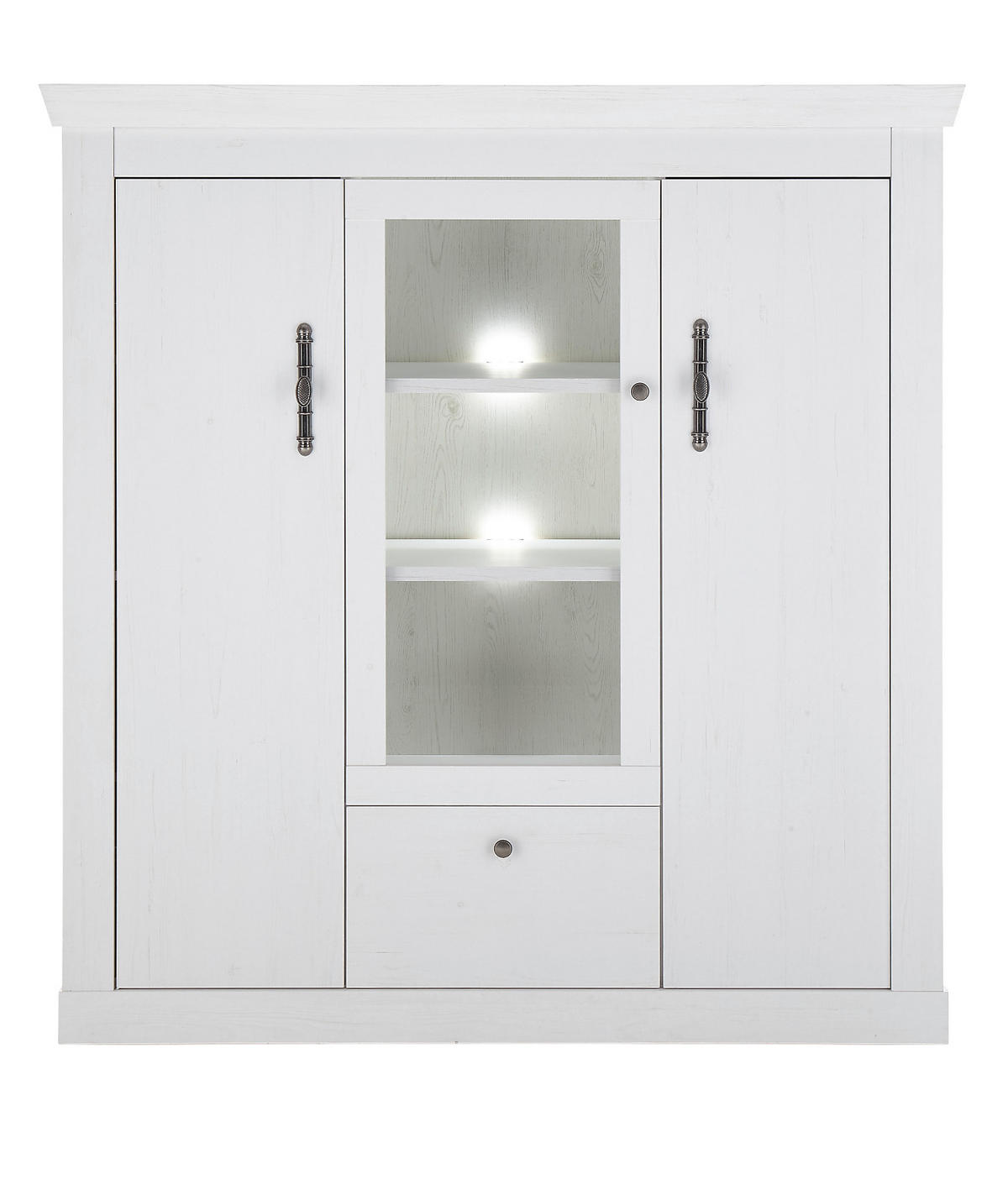 HIGHBOARD weiß Pinie Landhaus, Anrichte mit Soft-Close und Beleuchtung - Weiß, Holzwerkstoff/Kunststoff (141/146/45cm) - Furn.Design