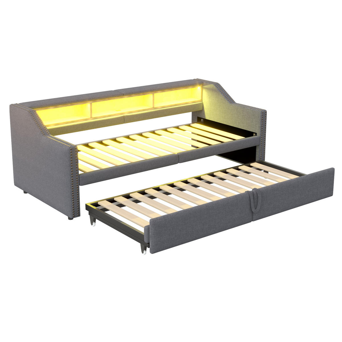 POLSTERBETT 90/180 x 200 cm, Ausziehbares, mit Lattenrost, Dunkelgrau - Dunkelgrau, Textil (90/200cm) - KOMHTOM