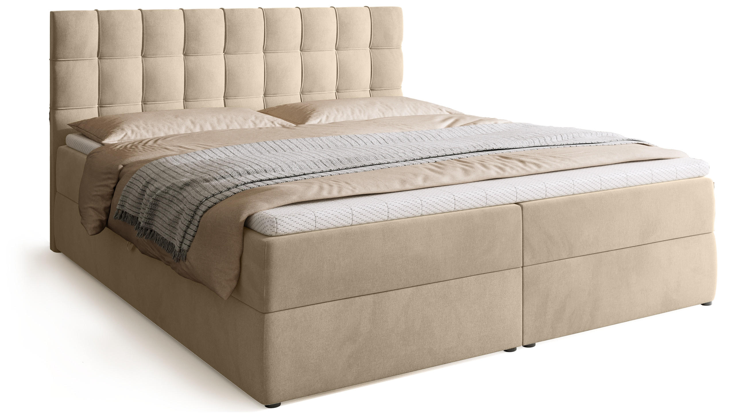 BOXBETT Detroit mit Topper 180/200 Beige - Beige, Holzwerkstoff/Textil (180/200cm) - Bromarkt
