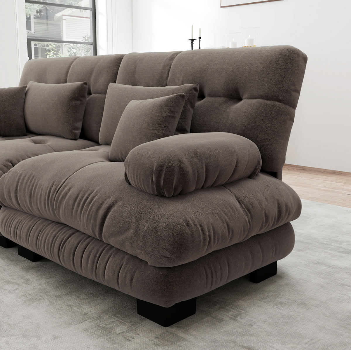 ECKSOFA 220/77/81 cm braun aus Chenille mit modularem Design und Kissen - Braun, Textil (77/220cm) - OKWISH