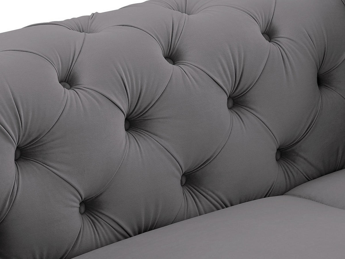 CHESTERFIELD-SOFA 3-Sitzer, Chesterfield-Sessel & Chesterfield-Hocker - Samt - Anthrazit - EDWINA - Anthrazit, Textil (91/76/220cm) - Vente-Unique