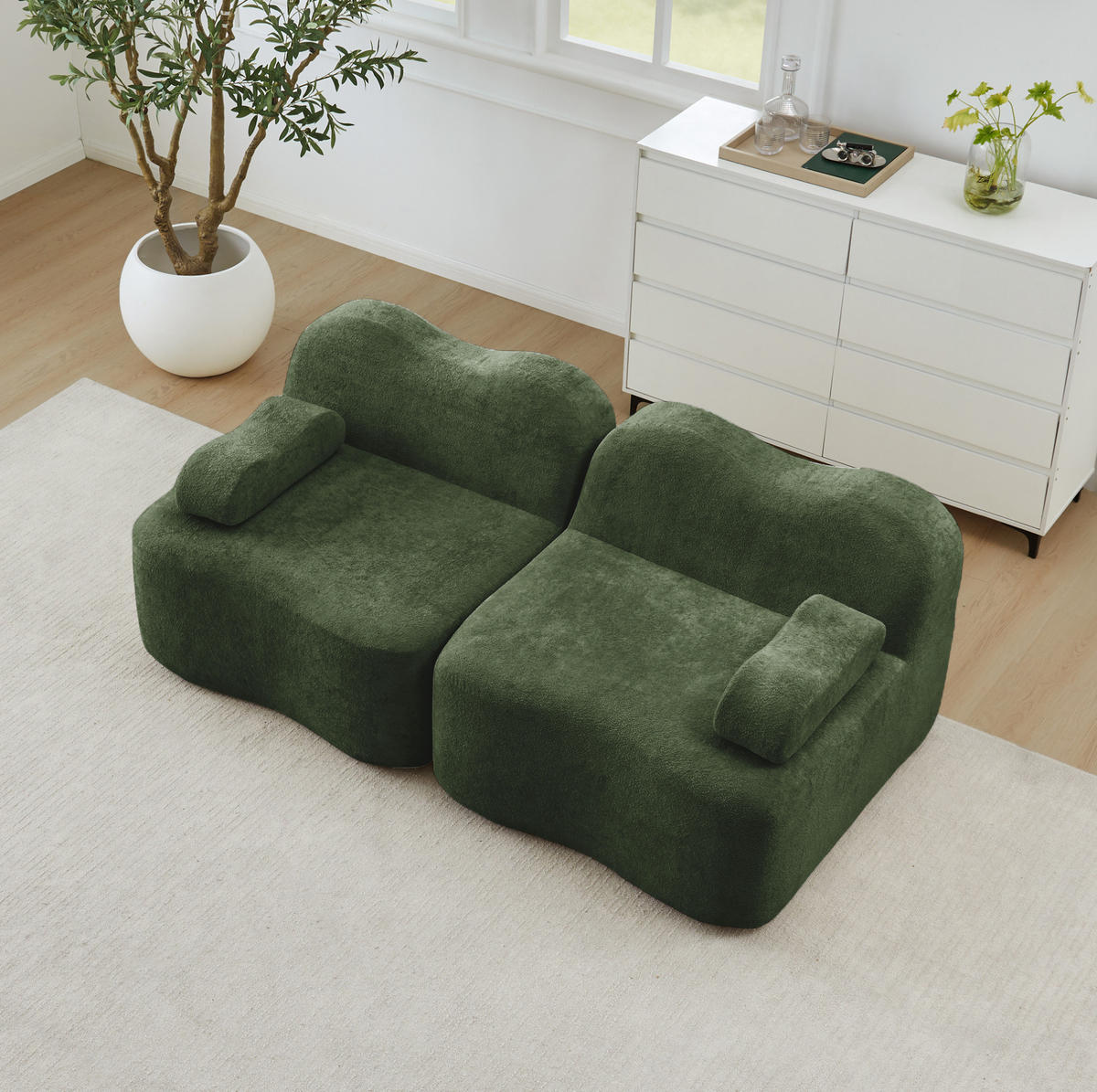 2-SITZER Sofa ohne Montage mit Wellenform und tiefer Sitzfläche, Grün - Grün, Textil (192/70/98cm) - Redom