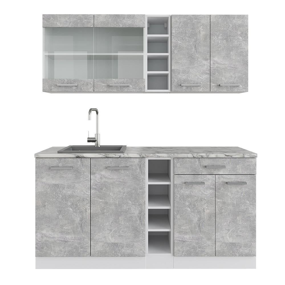 SINGLEKÜCHE R-Line Beton/Weiß 160 cm, AP Marmor - Schieferfarben/Weiß, Holzwerkstoff (160/81.6/60cm) - Vicco