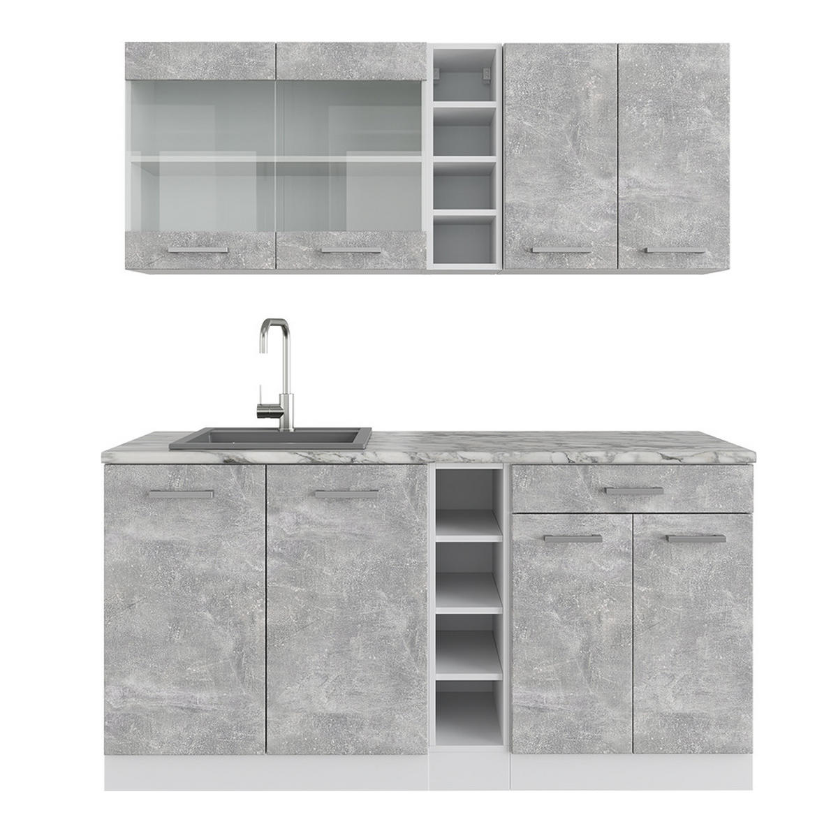 SINGLEKÜCHE R-Line Beton/Weiß 160 cm, AP Marmor - Schieferfarben/Weiß, Holzwerkstoff (160/81.6/60cm) - Vicco