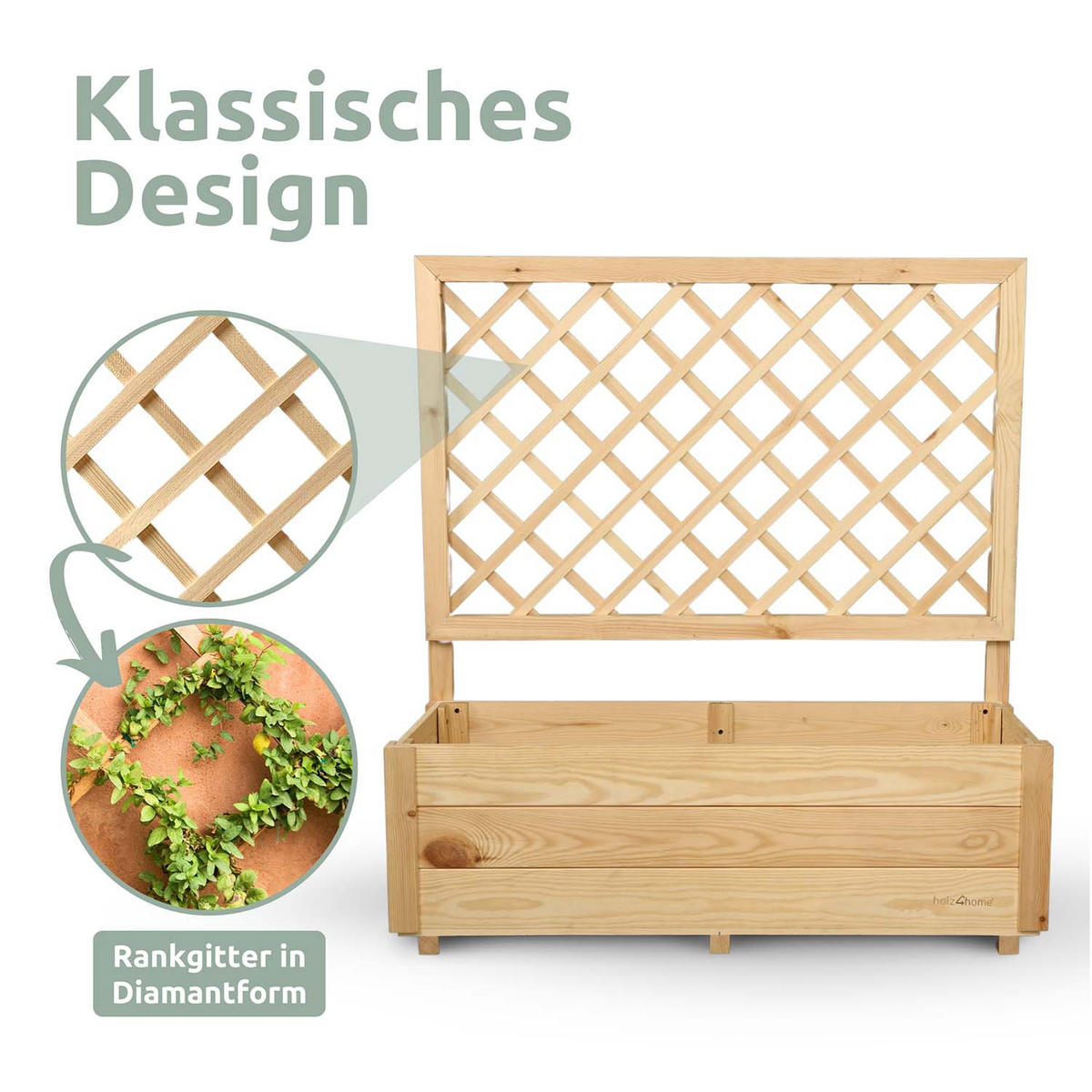 PFLANZKASTEN mit Rankgitter- Kiefer - 98 x 34 x 104cm - Naturfarben, Holz (98/104/34cm) - holz4home