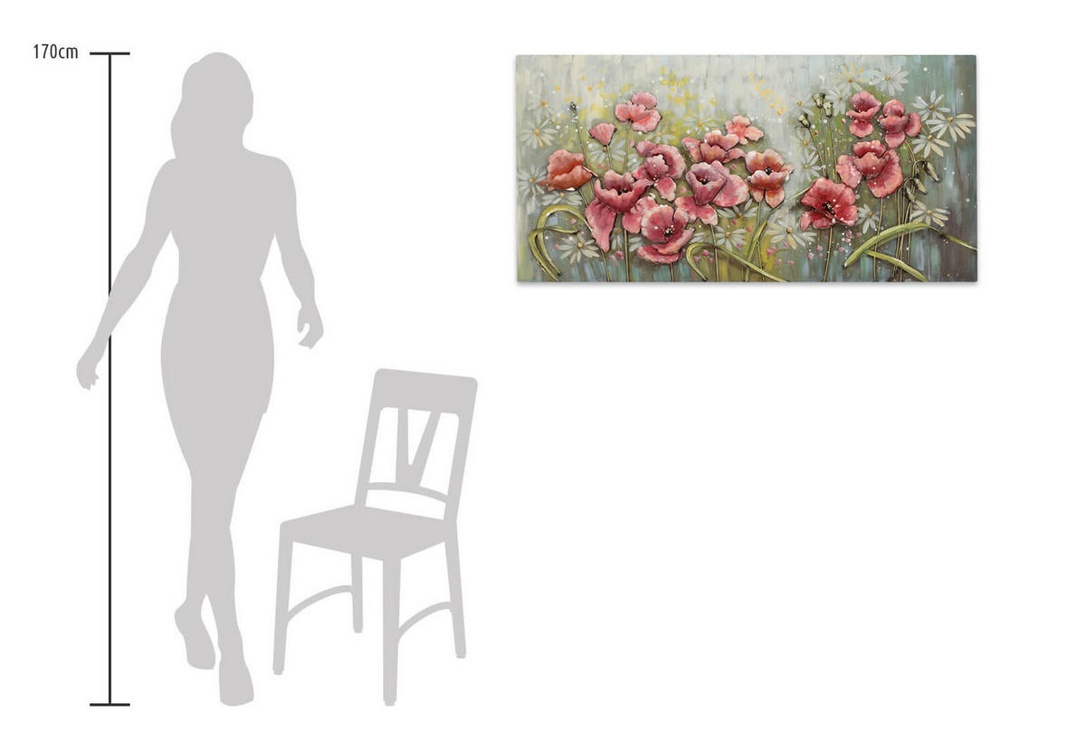 METALLBILD Rosa 120/60 cm - Pink/Grün, Metall (5.5/60cm) - KUNSTLOFT