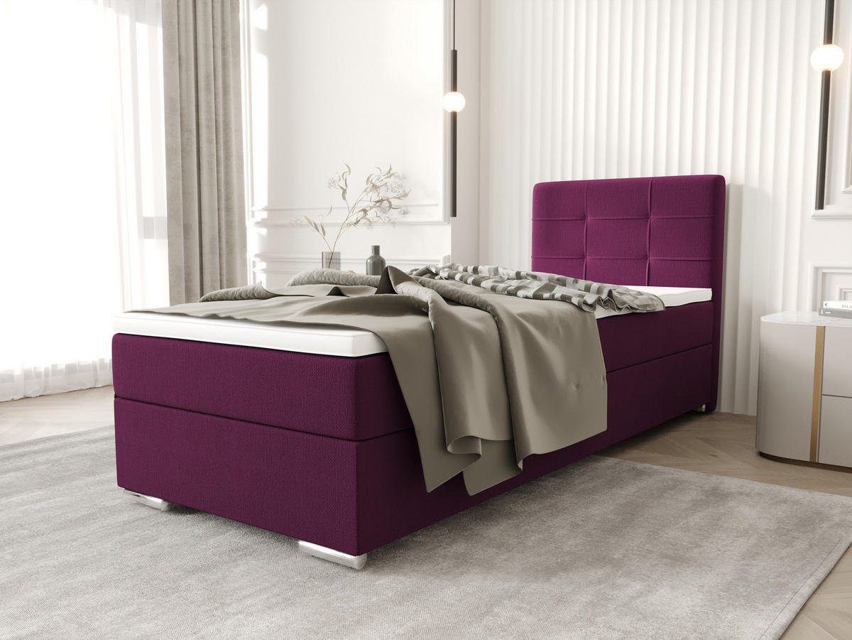 BOXBETT ZILANO 1 mit Matratze H3 und Topper 90x200 Cosmic 110 - Violett, Holz/Textil (90/200cm) - Bedante