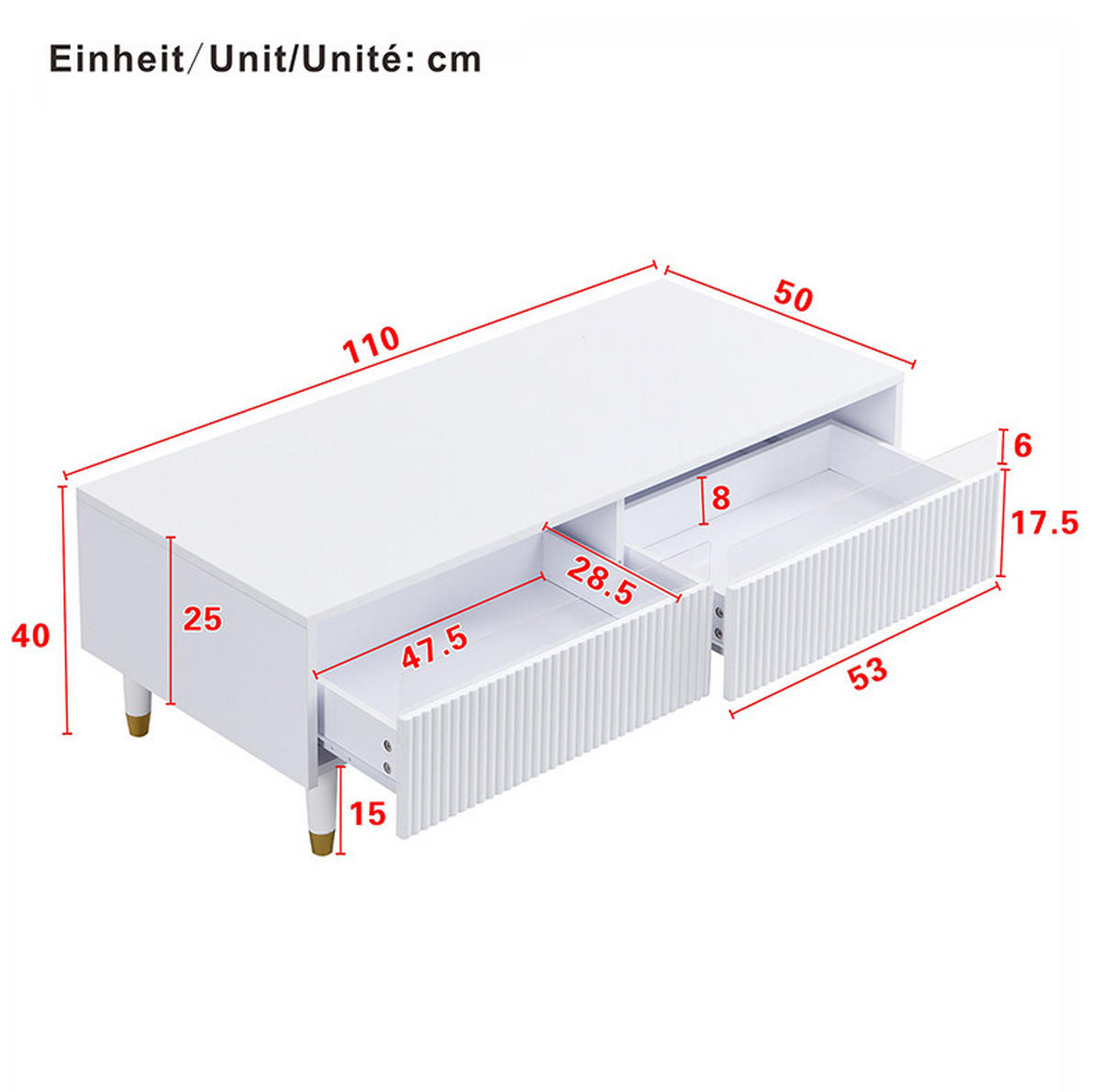 LOWBOARD 178/35/45 cm und 110/50/40 cm Weiß aus MDF mit LED-Beleuchtung - Weiß, Holzwerkstoff (35/45/178cm) - OKMYHOME