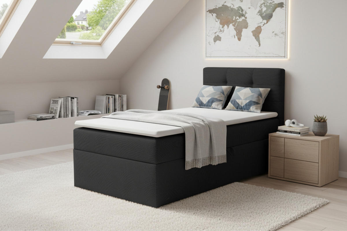 BOXBETT FLO 100/200 in Velours Schwarz rechts H4 - Schwarz, Holz/Holzwerkstoff (100/200cm) - Deine Möbel 24