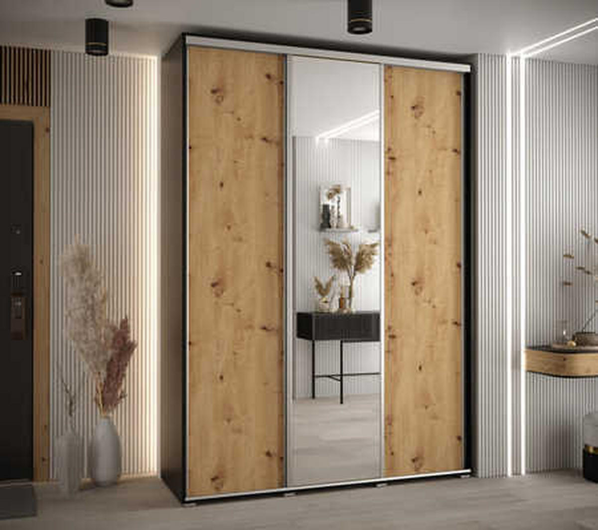 SCHWEBETÜRENSCHRANK 235,2/170/60 3-türig - Silberfarben/Schwarz, Holz/Metall (170/235/60cm) - Abiks Möbel
