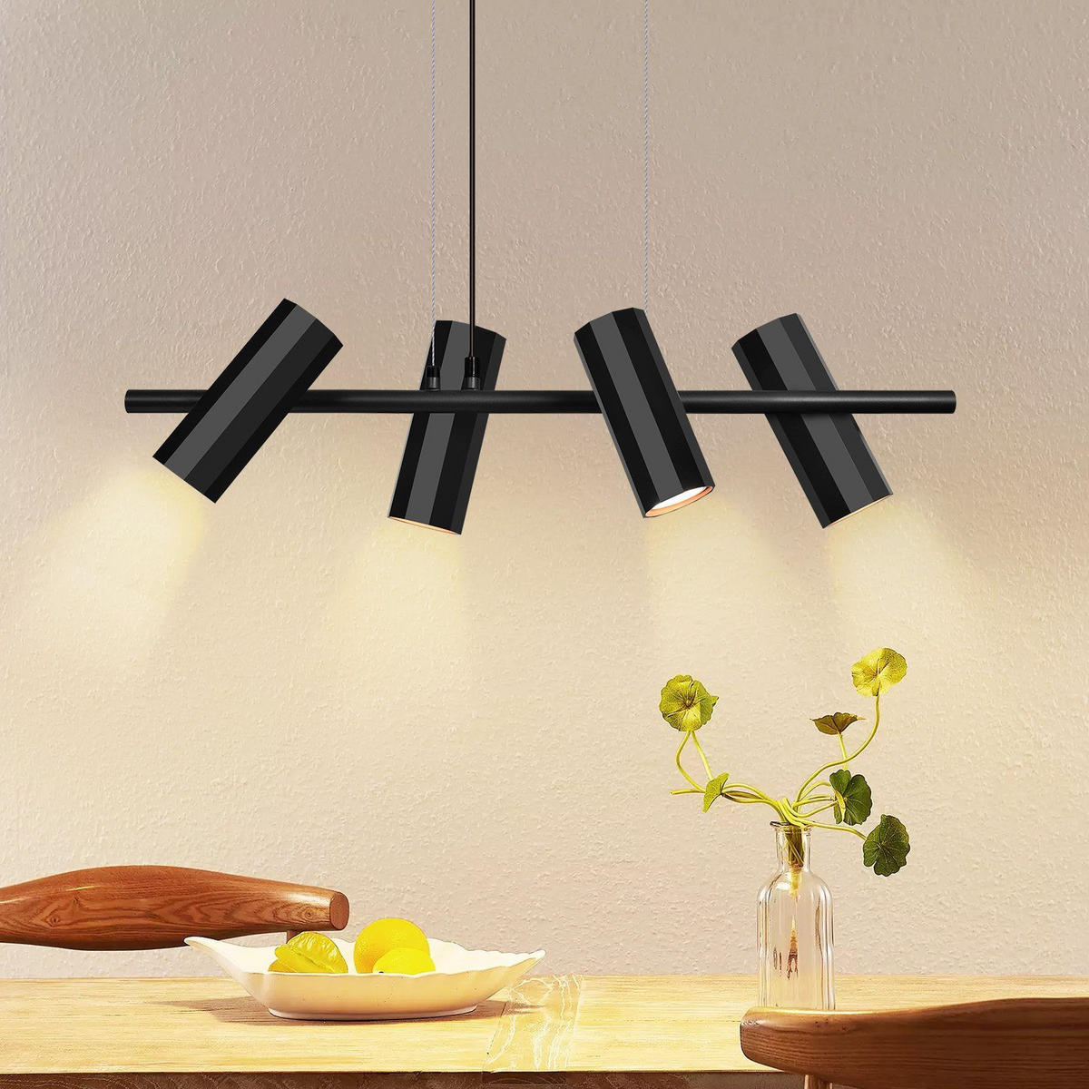 HÄNGELEUCHTE Stärke 4-flammig 66/6/170 cm - Schwarz, Metall (66/6/170cm) - Nettlife