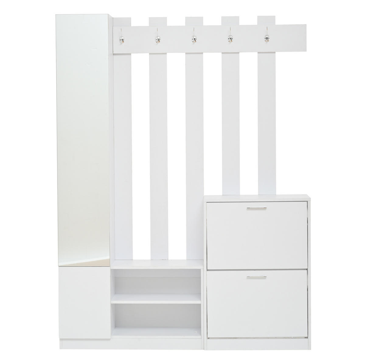 GARDEROBEN-SET mit Spiegel 135 x 25 x 180 cm Weiß mit Schuhschränken - Weiß, Holzwerkstoff (25/180/135cm) - Beauniv