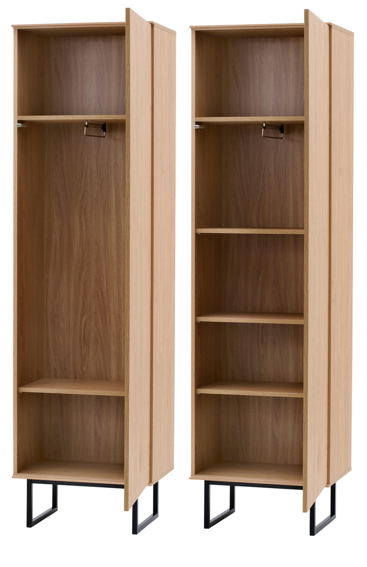 GARDEROBENSCHRANK Stone Eiche 58 x 200 cm, großer Schuhschrank mit Push-to-Open - Eichefarben/Schwarz, Holzwerkstoff/Metall (58/200/40cm) - Furn.Design