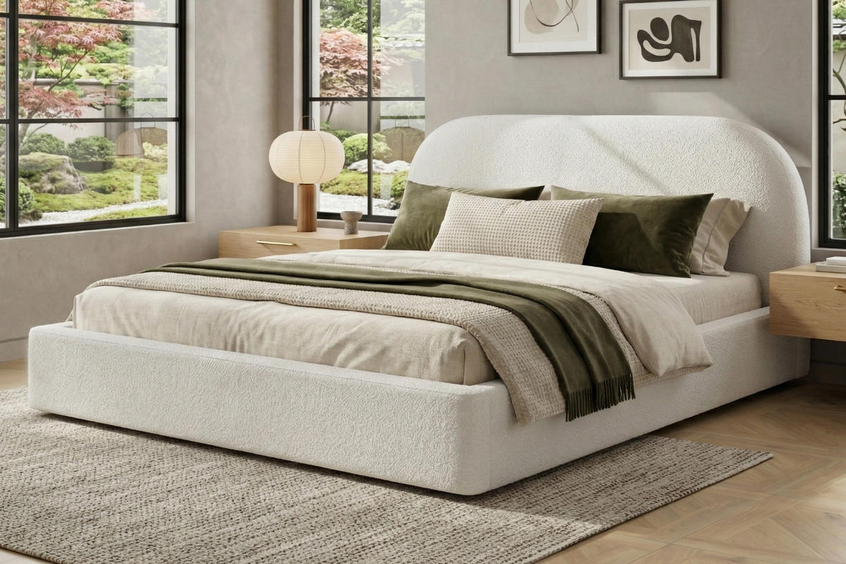 POLSTERBETT 180/200 cm in Beige Bouclé mit Lattenrost und Gepolstertem Kopfteil - Beige, Holzwerkstoff/Textil (180/200cm) - CHICFURN