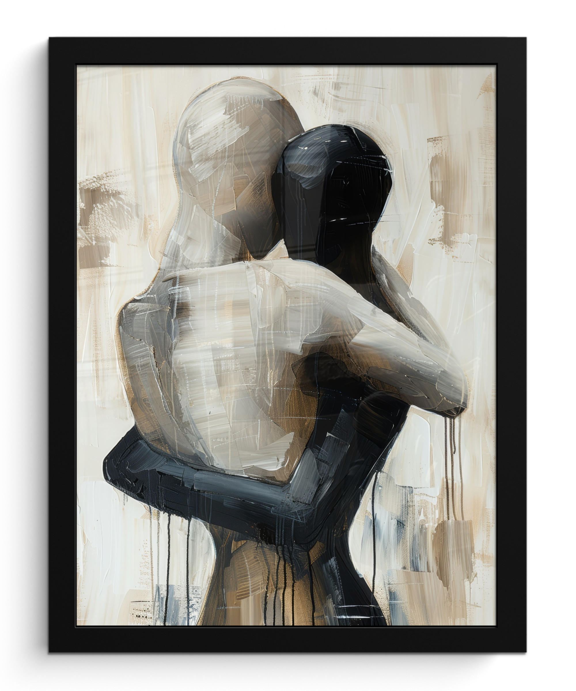 GERAHMTES BILD Abstrakt - Liebe - Schwarz und weiß - Modern 30x40 cm - Schwarz, Papier (30/40cm) - MuchoWow
