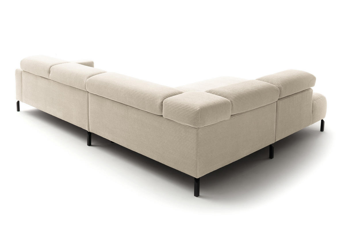 ECKSOFA DELIA Cremeweiß Cord - Creme/Schwarz, Textil/Metall (312/219cm) - KAWOLA