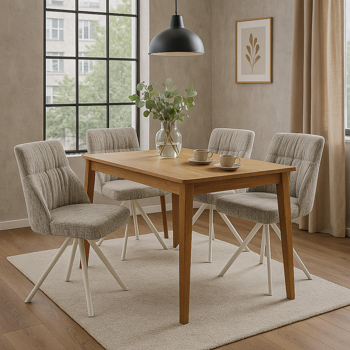 ESSZIMMERSTUHL LINNEA 2er-Set - Hellgrau/Weiß, Textil/Metall (49/84/62cm) - DUBI Möbel