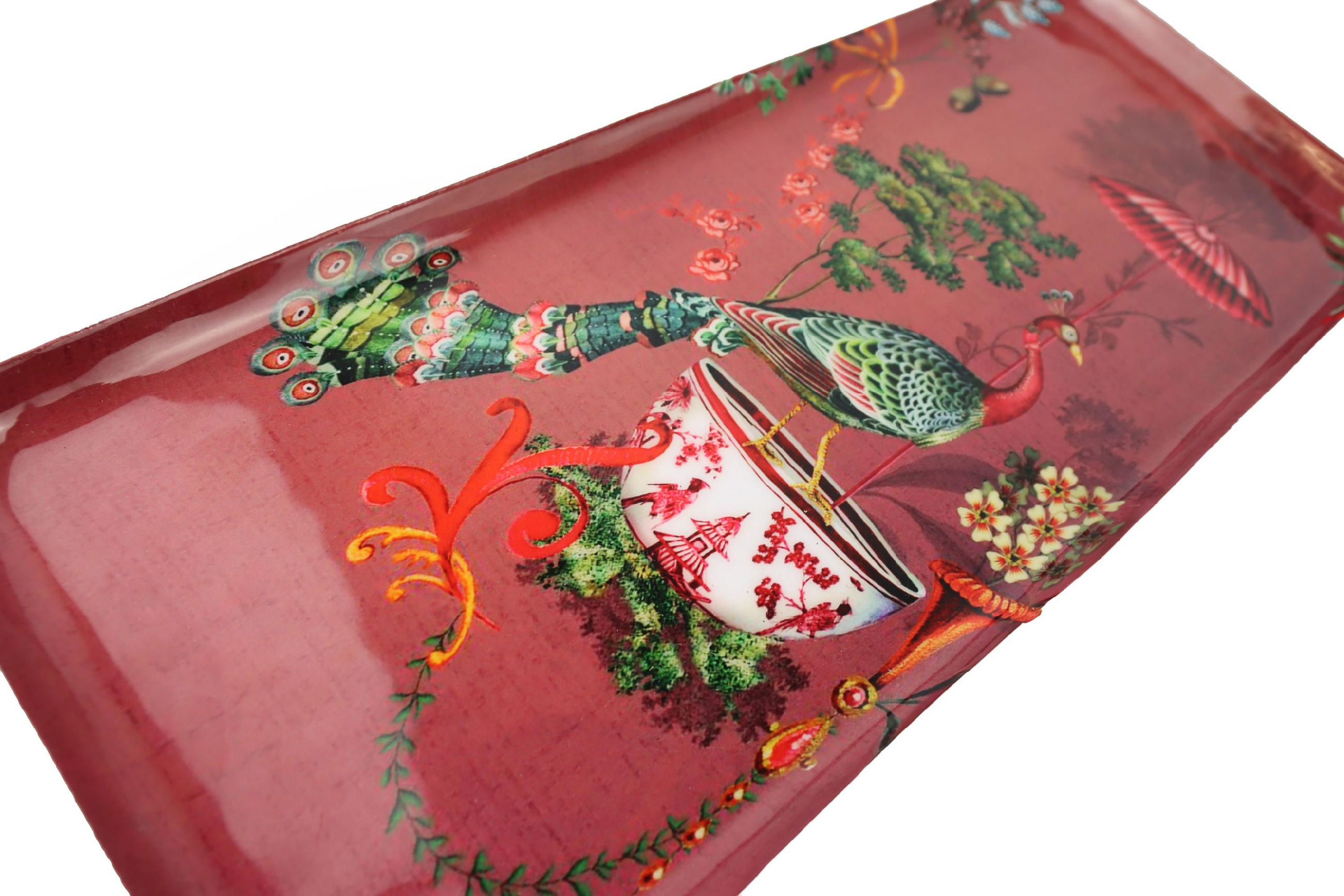 TABLETT Asian Fauna rot mit Pfauenmotiv - Rot, Metall (2cm) - FURNARO