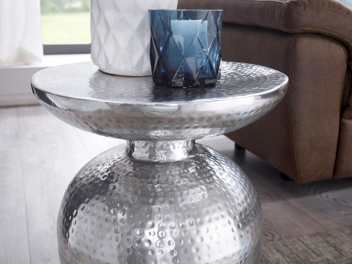 BEISTELLTISCH Aluminium Hammerschlagstruktur Belastbar ENNS, Silber 36x36x46 cm - Silberfarben, Metall (36/36/46cm) - KADIMA DESIGN