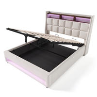 KLÄDD SÄNG 180/200 cm i linne med USB-port - Beige, Trä/Textil (180/200cm) - KOMHTOM