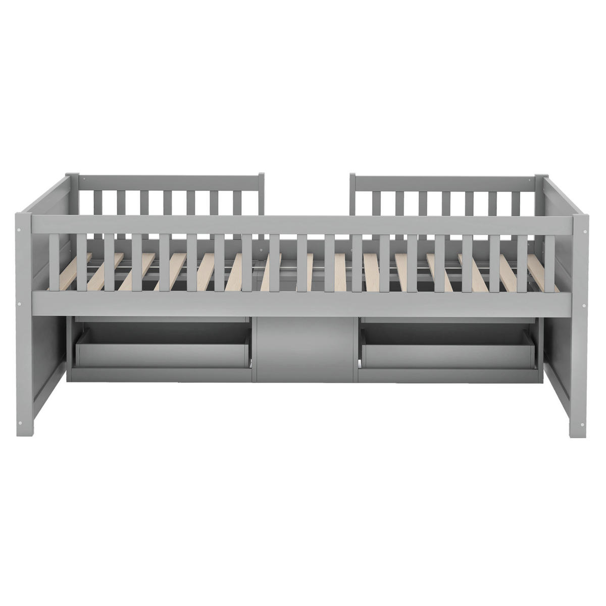 KINDEREINZELBETTEN aus Kiefernholz 90x200 cm in Grau mit 4 Schubladen & Leiter - Grau, Holz (90/200cm) - Modfu