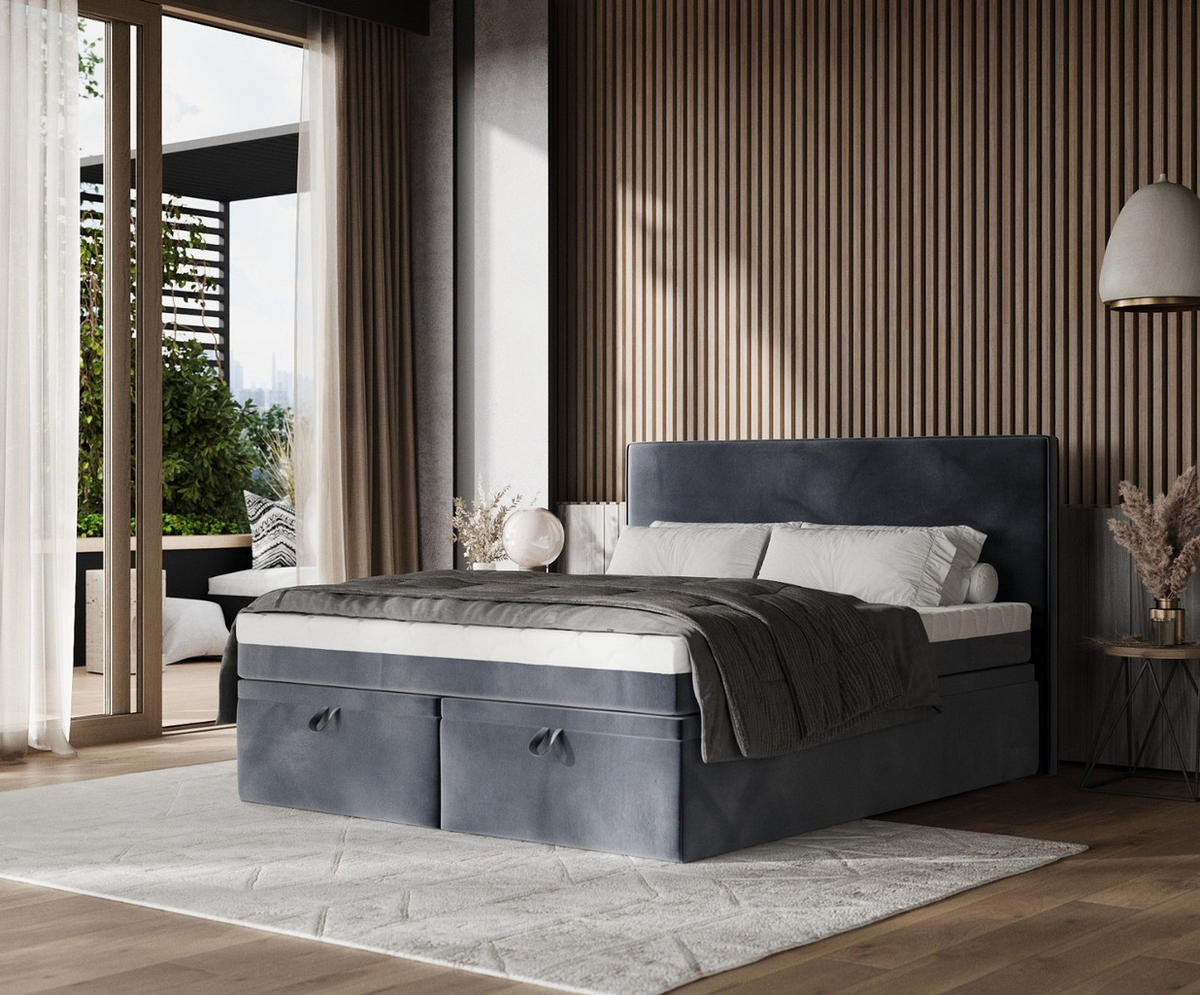 BOXBETT Zalla 160/200 cm Dunkelgrau im Kronos Stoff - Dunkelgrau/Schwarz, Holz/Holzwerkstoff (160/200cm) - AltaBeds