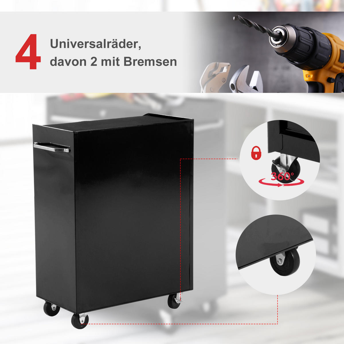 WERKSTATTWAGEN abschließbar mit 5 Schubladen Schwarz - Schwarz, Metall (61.5/82.5/33cm) - HOMCOM