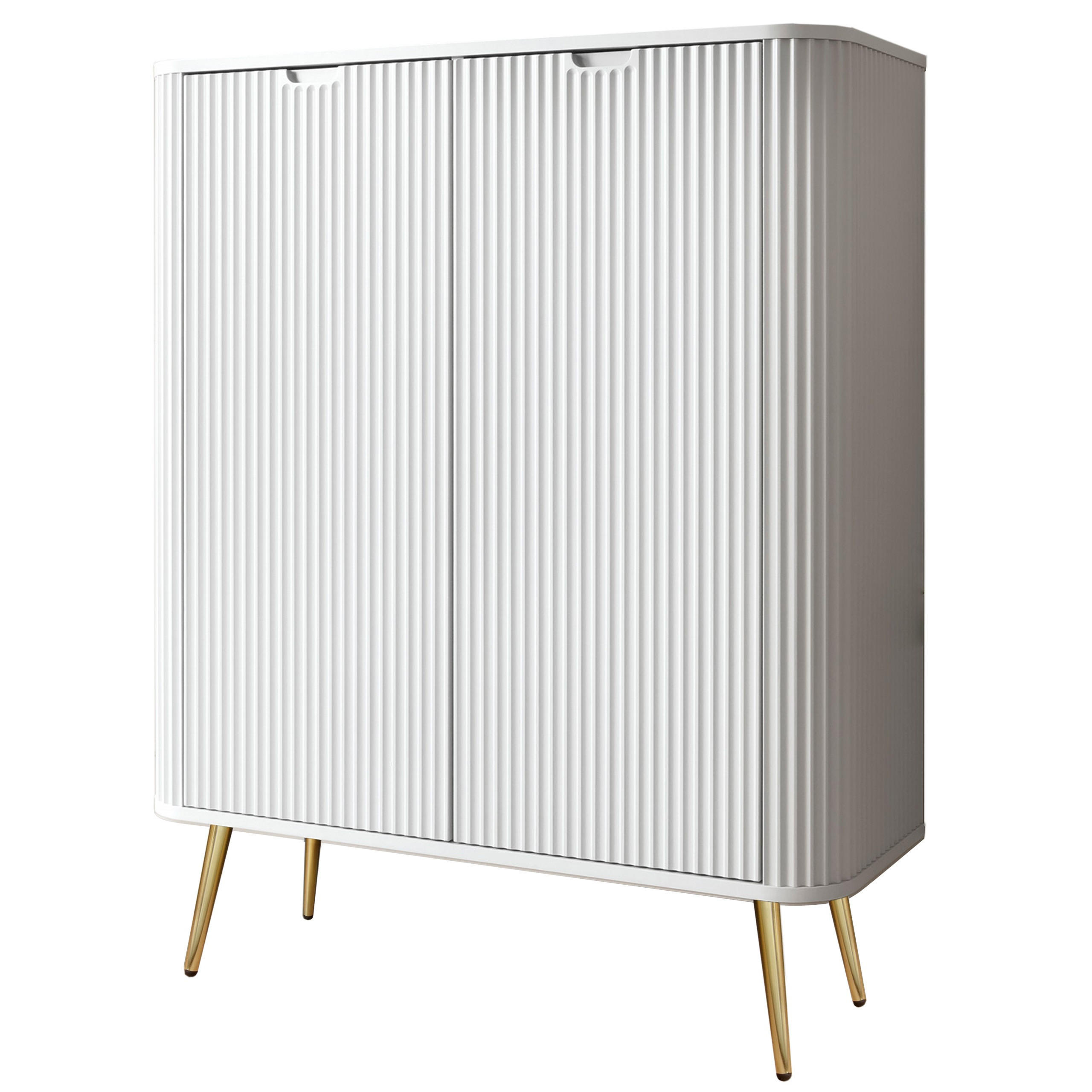 HIGHBOARD Zova Weiß, Goldene Beine, Hochkommode - Goldfarben/Weiß, Holzwerkstoff/Metall (103/129/39cm) - Bettso