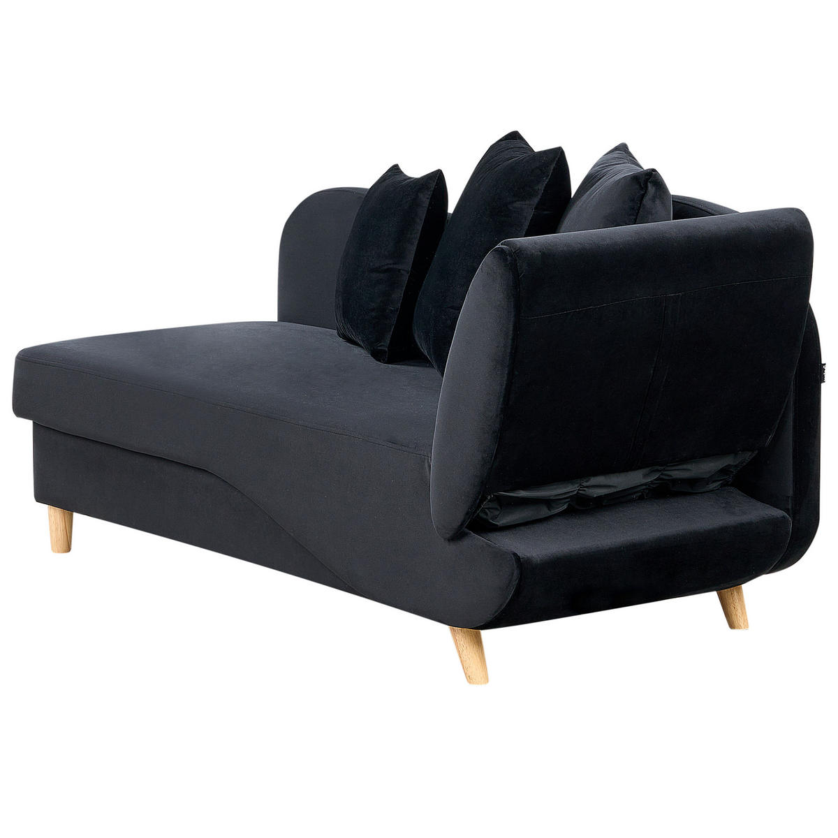 CHAISELONGUE-RECHTSSEITIGE mit Stauraum Samtstoff Schwarz Meri - Schwarz/Braun, Textil (155/76/69cm) - Beliani