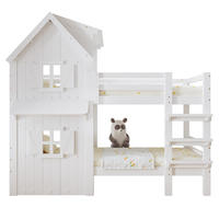 ETAGENBETT aus Kiefernholz und MDF 90x200 cm Weiß mit Fenstern, Dach und Sicherheitsgeländern - Weiß, Holzwerkstoff (90/200cm) - IVMEU